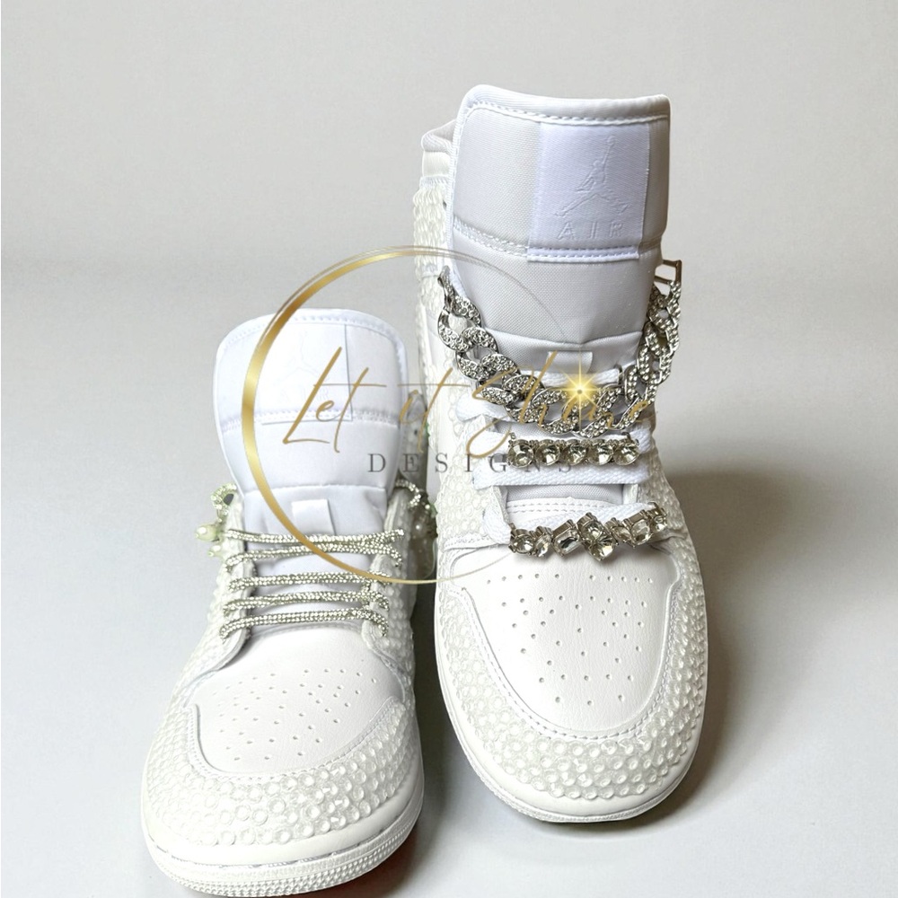 White Bling Wedding Jordan 1 Mid Custom Rhinestone Sneakers - Picture 10 of 12